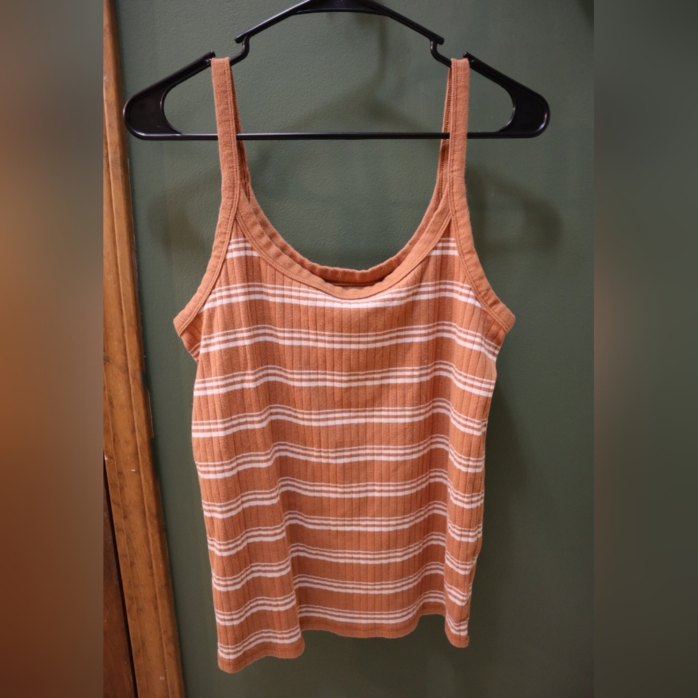SOLD**Aerie Striped Orange and White Women's Tank Top - Picture 1 of 6